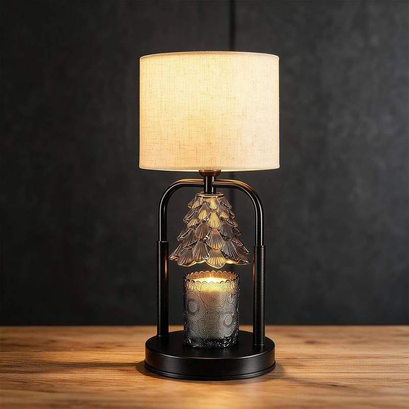 NOREMIA Black Crystal-Cut Candle Warmer Lamp, black candle warmer lamp with a faceted crystal-cut shade