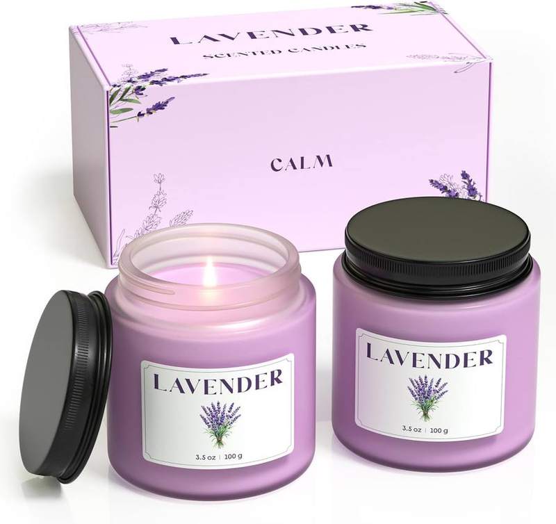 NORVENCE Lavender & Vanilla Candle Gift Set, Purple — glass jar scented candle