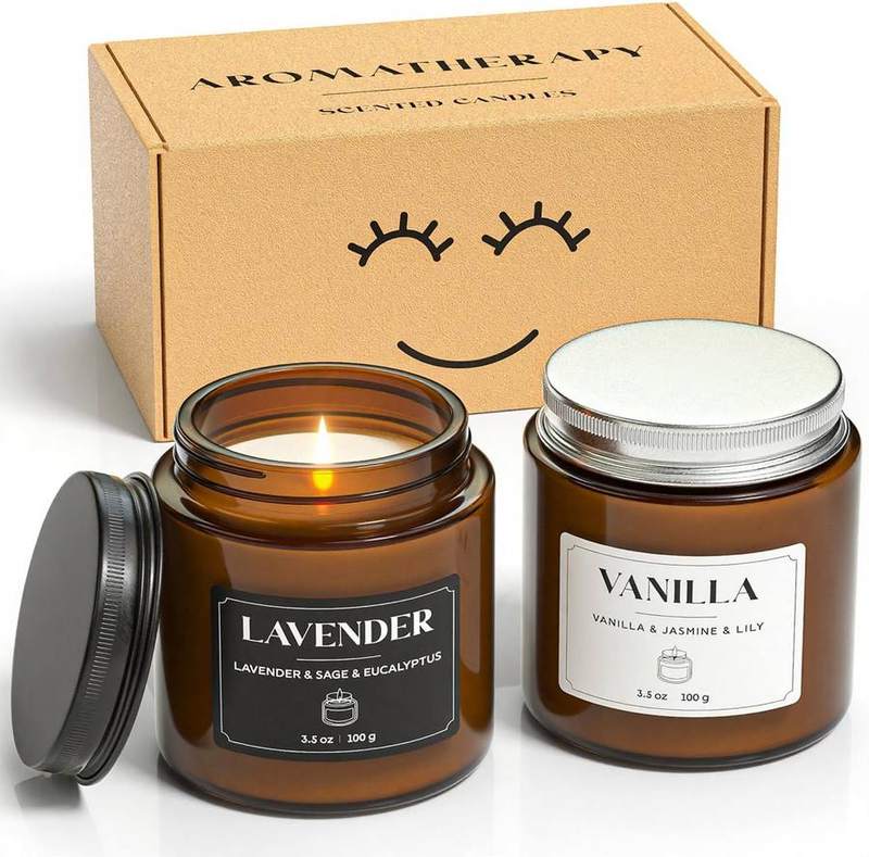 NORVENCE Lavender & Vanilla Candle Gift Set, Black & White — glass jar scented candle