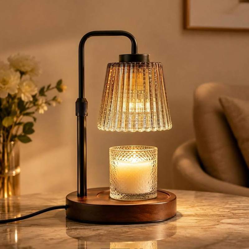 NOVEINN Brown Glass Candle Warmer Lamp, Telescopic, brown candle warmer lamp with a rounded glass shade