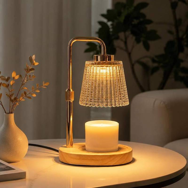 NOVEINN Gold Glass Candle Warmer Lamp, Telescopic, gold candle warmer lamp with a smooth glass shade