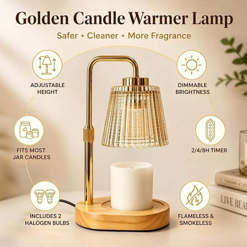 NOVEINN Gold Glass Candle Warmer Lamp, Telescopic — photo 3 of 14