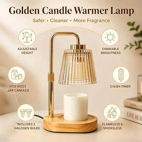 NOVEINN Gold Glass Candle Warmer Lamp, Telescopic — photo 4 of 14