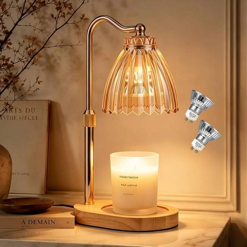 Nvsteca Gold Flower Candle Warmer Lamp, gold candle warmer lamp with a petal-style flower shade