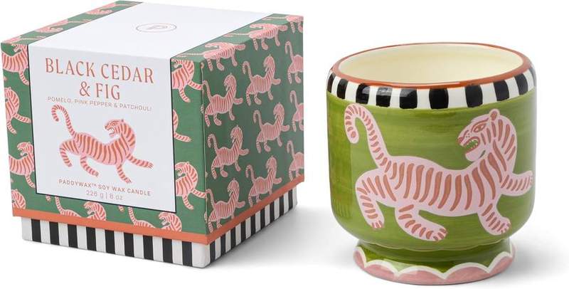 Paddywax A Dopo Black Cedar & Fig Candle, Tiger Ceramic, 226 g — ceramic vessel scented candle