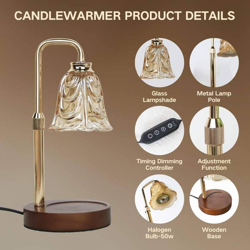 Paryou Glass-Shade Candle Warmer Lamp, Metal Base — photo 3 of 12