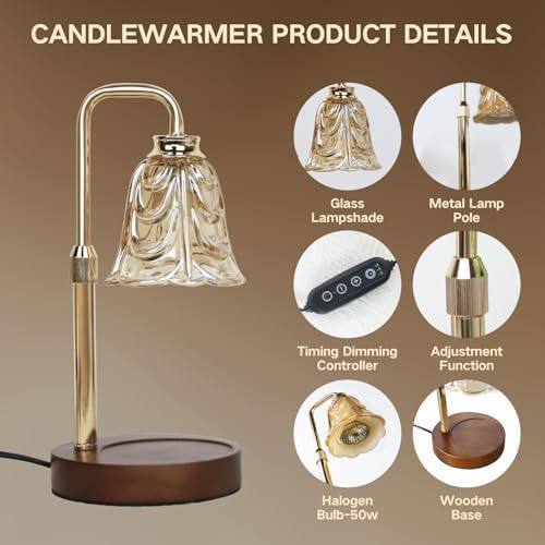 Paryou Glass-Shade Candle Warmer Lamp, Metal Base — photo 4 of 12