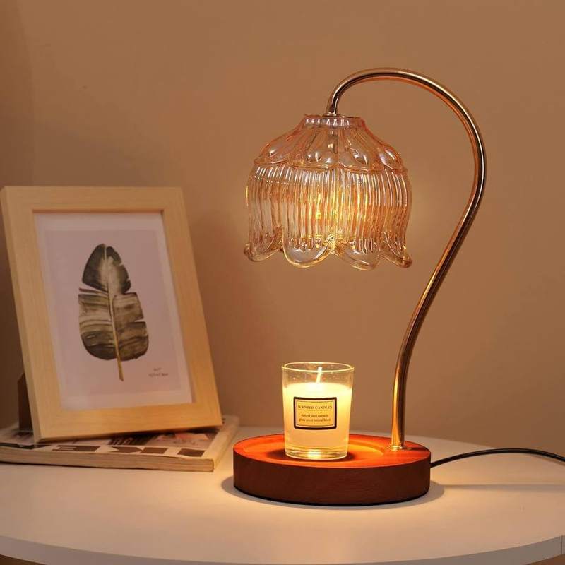 Paryou Brushed Walnut Candle Warmer Lamp, candle warmer lamp with a decorative shade
