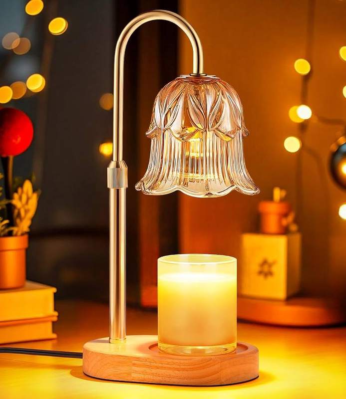 Pfxud Amber Flower Candle Warmer Lamp, amber candle warmer lamp with a petal-style flower shade