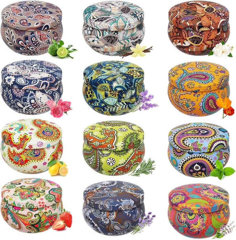Primevolve Scented Candle Gift Set of 12 with Stickers — tin scented candle