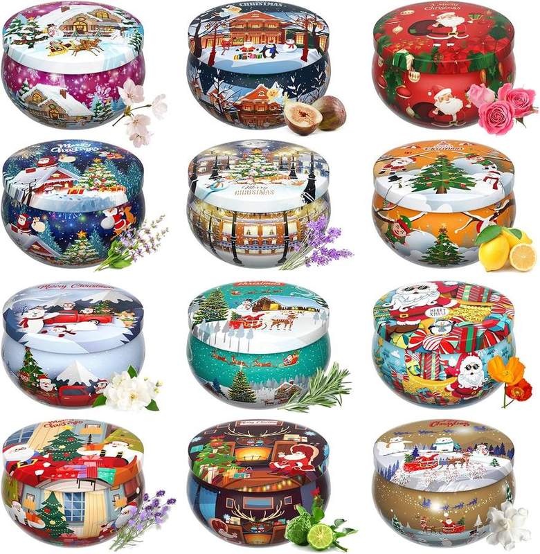 Primevolve Christmas Scented Candle Gift Set of 12 — tin scented candle