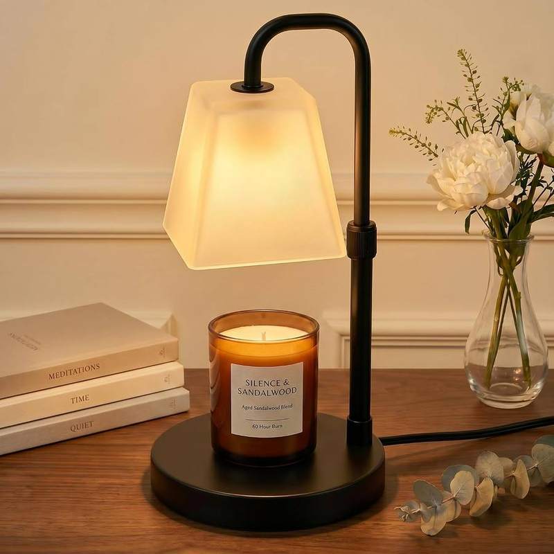 QUIGO Frosted White Shade Candle Warmer Lamp, Black, black candle warmer lamp with a rounded glass shade