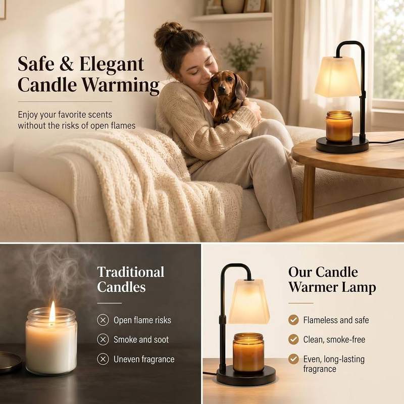 QUIGO Frosted White Shade Candle Warmer Lamp, Black — photo 13 of 16