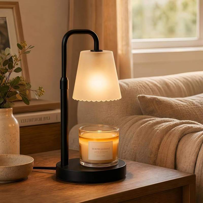 QUIGO Black Glass Timer Candle Warmer Lamp, black candle warmer lamp with a glass lampshade