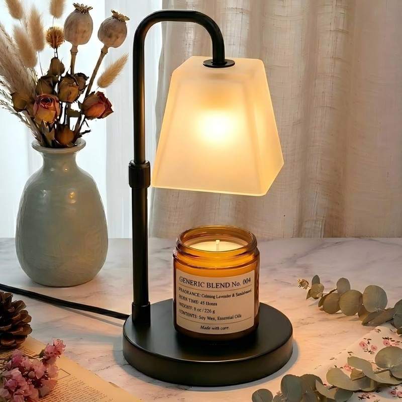 QUIGO Frosted Glass Candle Warmer Lamp, Black Metal, candle warmer lamp with a glass lampshade