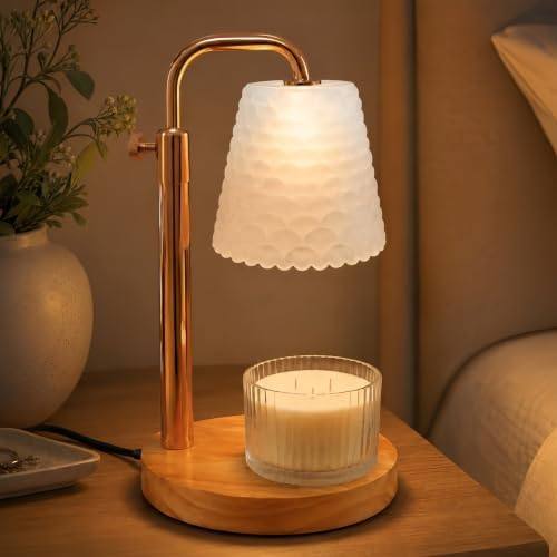 QUIGO Fish-Scale Glass Candle Warmer Lamp, Gold & Wood — photo 2 of 13