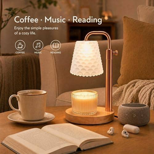 QUIGO Fish-Scale Glass Candle Warmer Lamp, Gold & Wood — photo 4 of 13