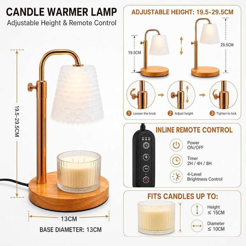 QUIGO Fish-Scale Glass Candle Warmer Lamp, Gold & Wood — photo 5 of 13