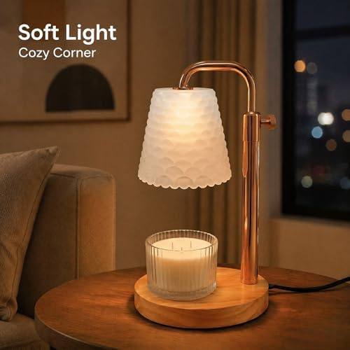 QUIGO Fish-Scale Glass Candle Warmer Lamp, Gold & Wood — photo 8 of 13