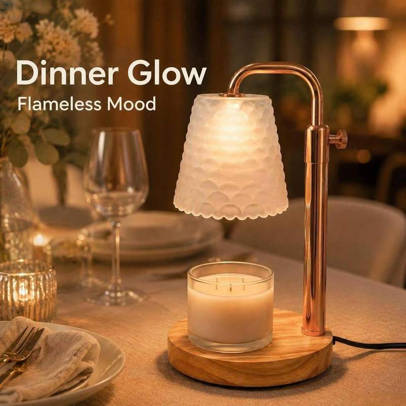 QUIGO Fish-Scale Glass Candle Warmer Lamp, Gold & Wood — photo 9 of 13
