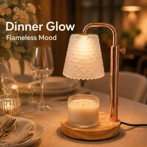 QUIGO Fish-Scale Glass Candle Warmer Lamp, Gold & Wood — photo 10 of 13