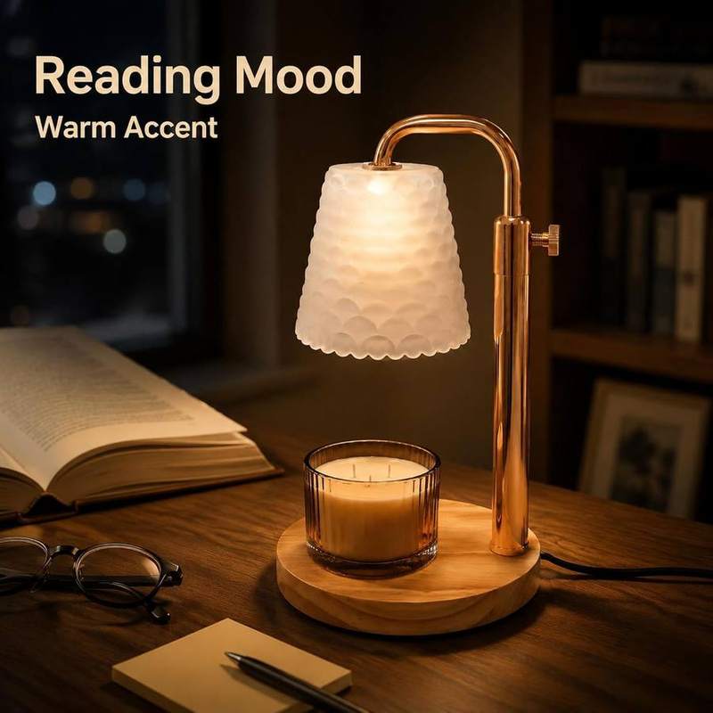 QUIGO Fish-Scale Glass Candle Warmer Lamp, Gold & Wood — photo 11 of 13