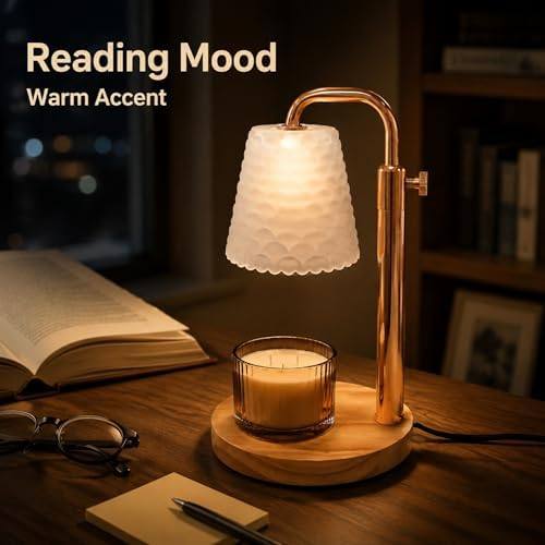 QUIGO Fish-Scale Glass Candle Warmer Lamp, Gold & Wood — photo 12 of 13