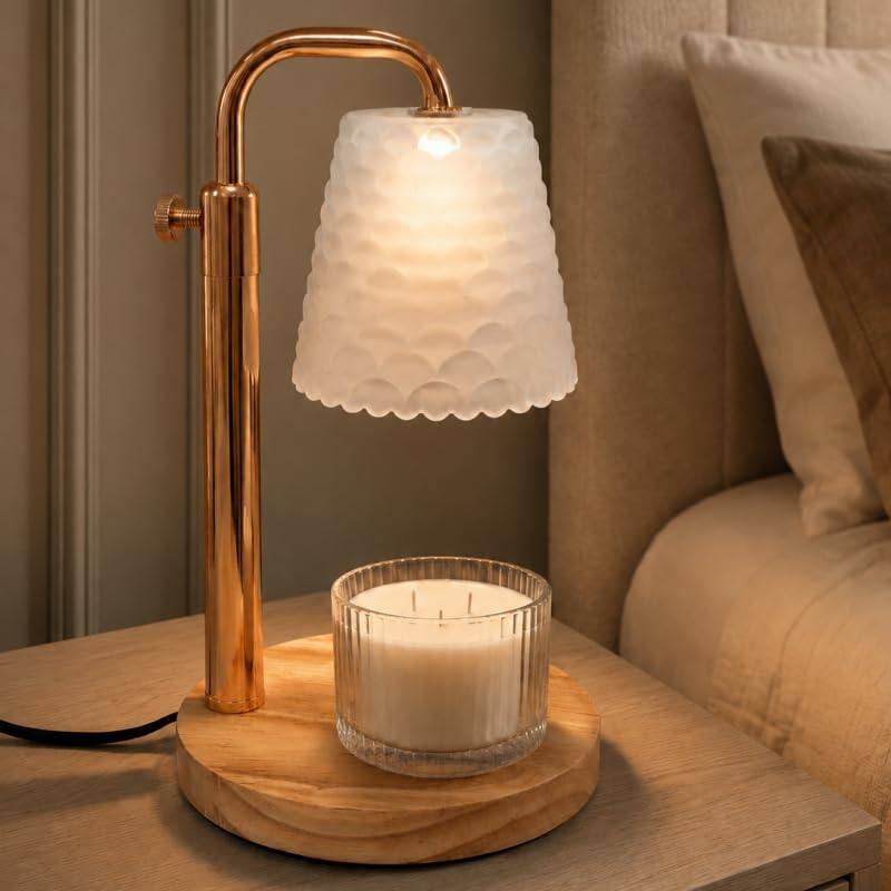 QUIGO Fish-Scale Glass Candle Warmer Lamp, Gold & Wood — photo 13 of 13