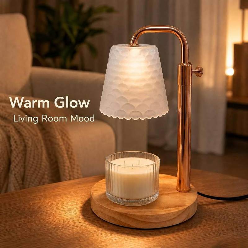 QUIGO Gold & Rubberwood Candle Warmer Lamp — photo 5 of 11