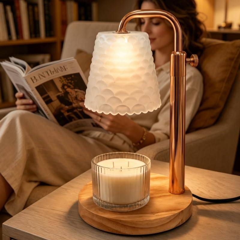 QUIGO Gold & Rubberwood Candle Warmer Lamp — photo 11 of 11