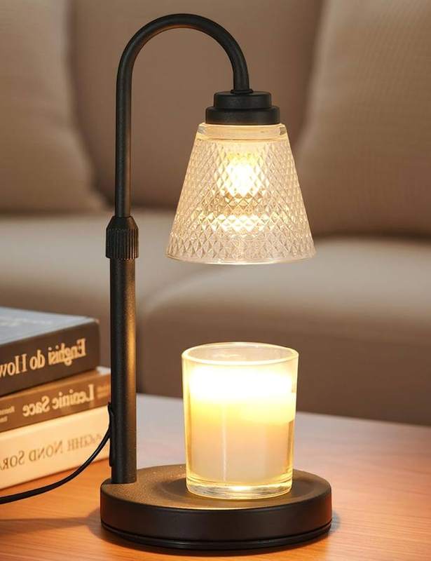 QUTADI Black Flower Candle Warmer Lamp, black candle warmer lamp with a flower-shaped glass shade