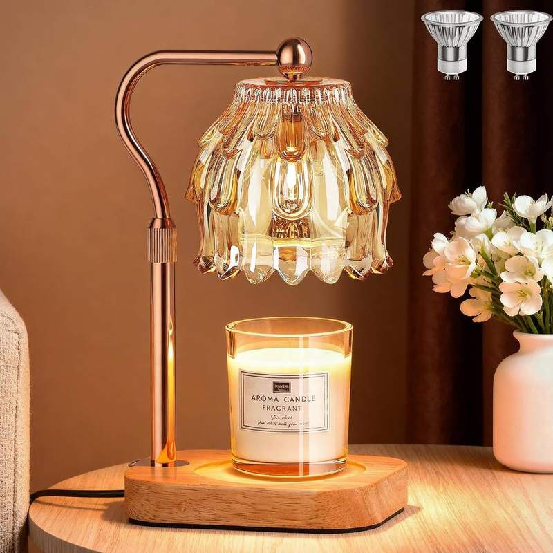 Rottogoon Amber Flower Candle Warmer Lamp, amber candle warmer lamp with a flower-shaped glass shade
