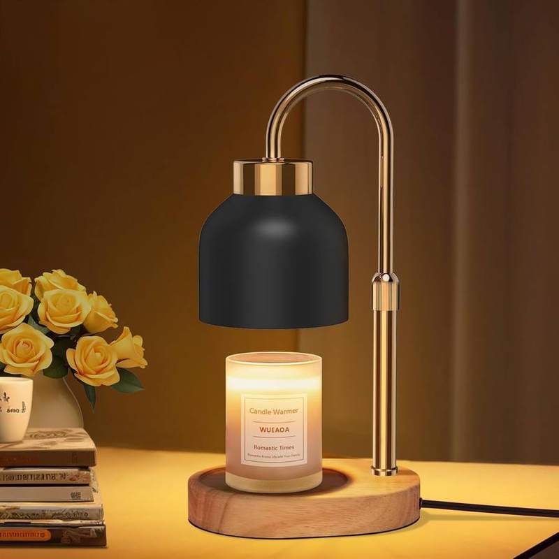 seenlast Black Wood-Base Candle Warmer Lamp, black candle warmer lamp with a lampshade