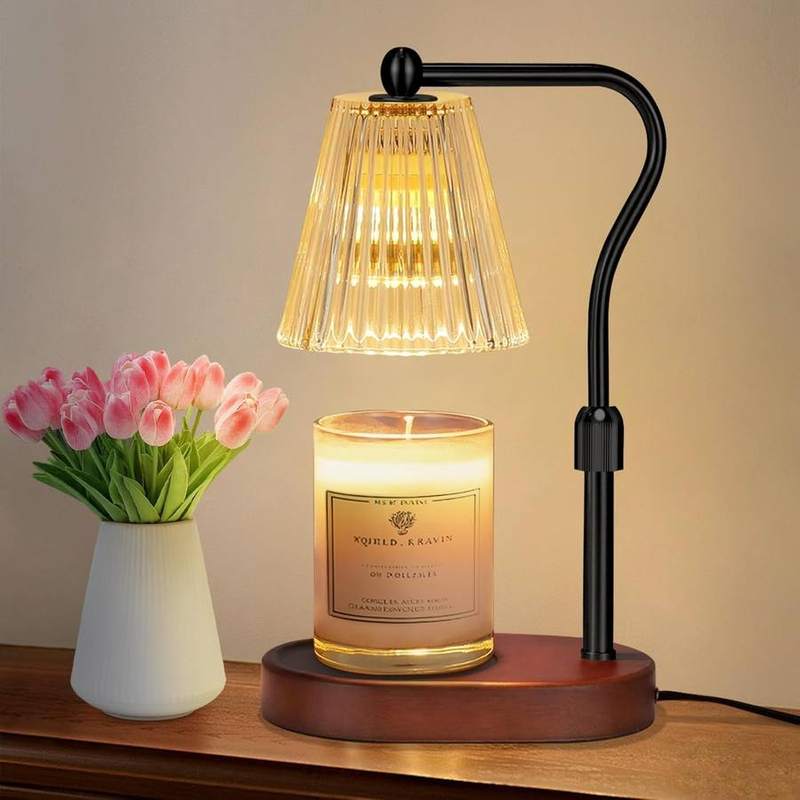 seenlast Walnut-Tone Candle Warmer Lamp, 2 Bulbs, walnut candle warmer lamp with a lampshade