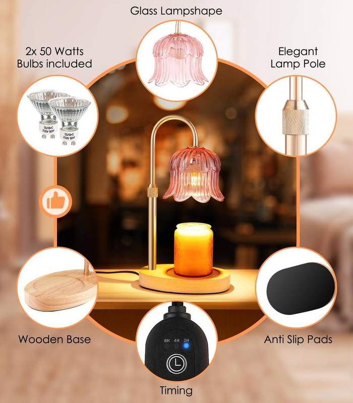 spqment Blush Pink Floral Glass Candle Warmer Lamp — photo 7 of 14