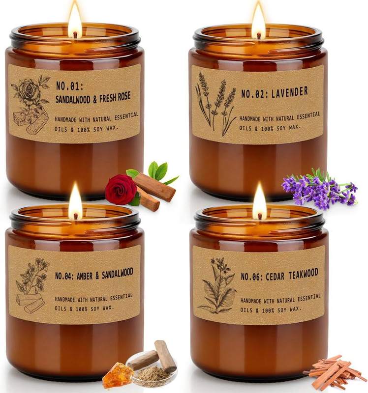TOFU Large Candle Gift Set of 4, Brown Glass — scented candle
