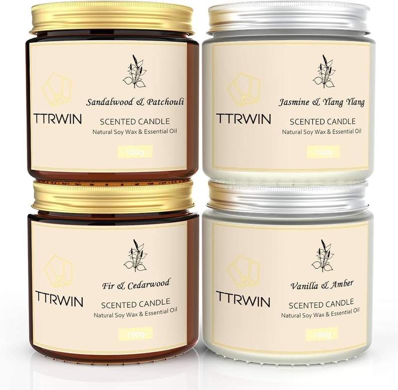 TTRWIN Glass Jar Candle Gift Set of 4 with Lids — glass jar scented candle