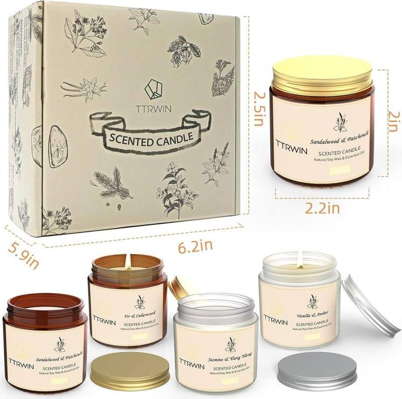 TTRWIN Glass Jar Candle Gift Set of 4 with Lids — photo 13 of 18