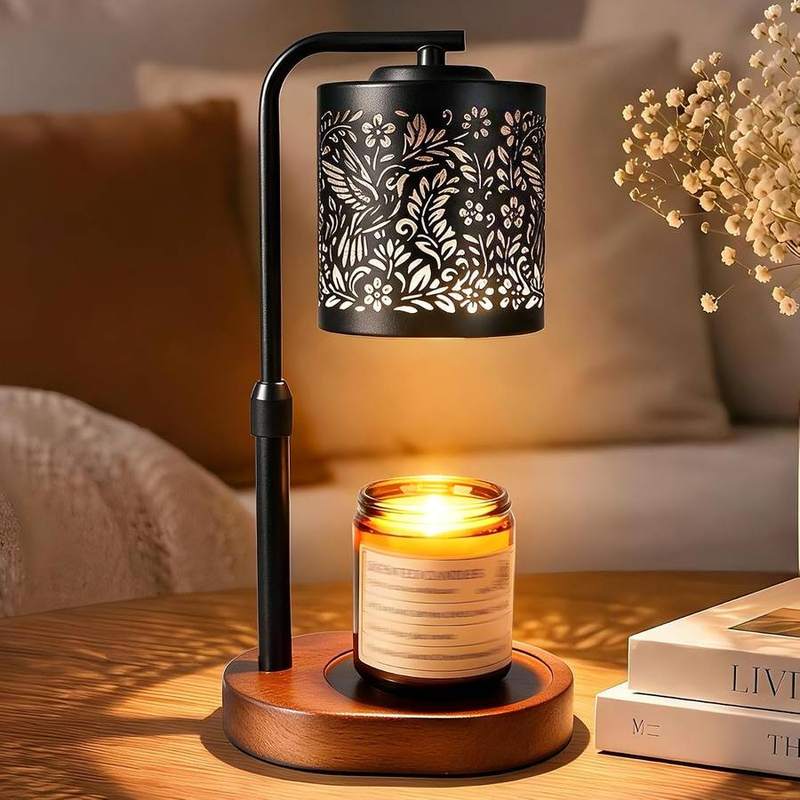 Twinkle Star Black Hummingbird Candle Warmer Lamp, black candle warmer lamp with a metal shade cut with a hummingbird pattern