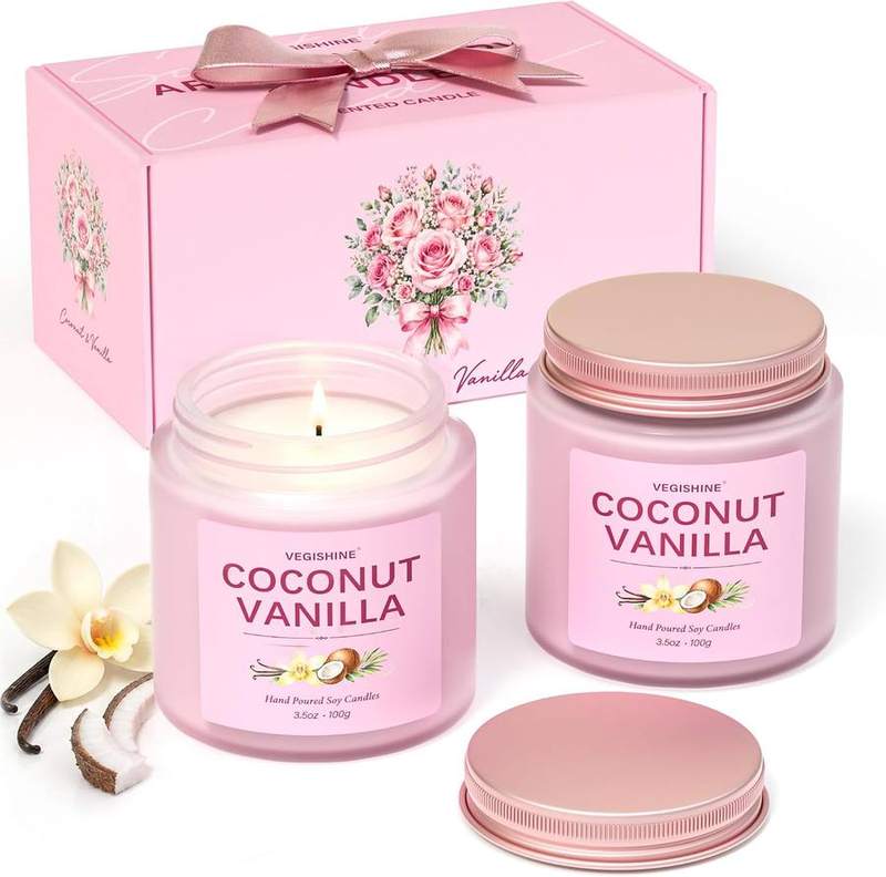 VEGISHINE Coconut & Vanilla Candle Gift Set of 2 — glass jar scented candle