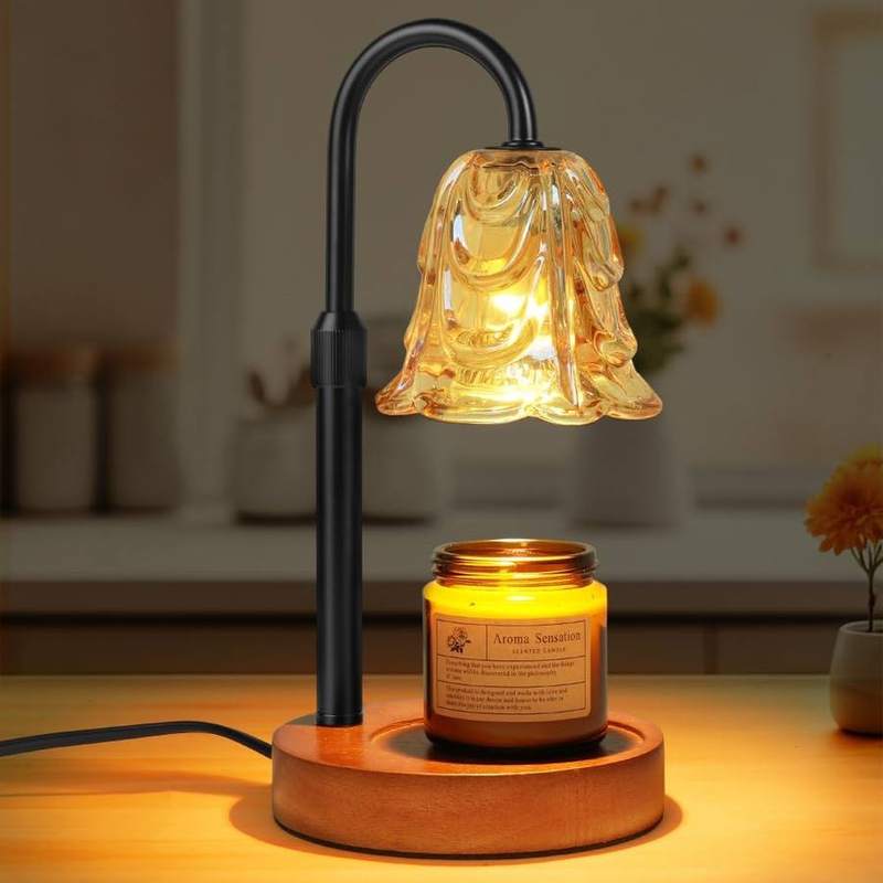 Vicloon Walnut Glass Candle Warmer Lamp, walnut candle warmer lamp with a rounded glass shade