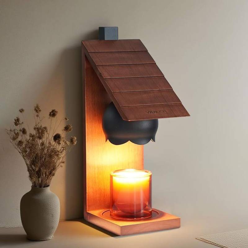 VXUNLIOR Wooden Cabin Candle Warmer Lamp, Wall-Mountable, candle warmer lamp with a decorative shade