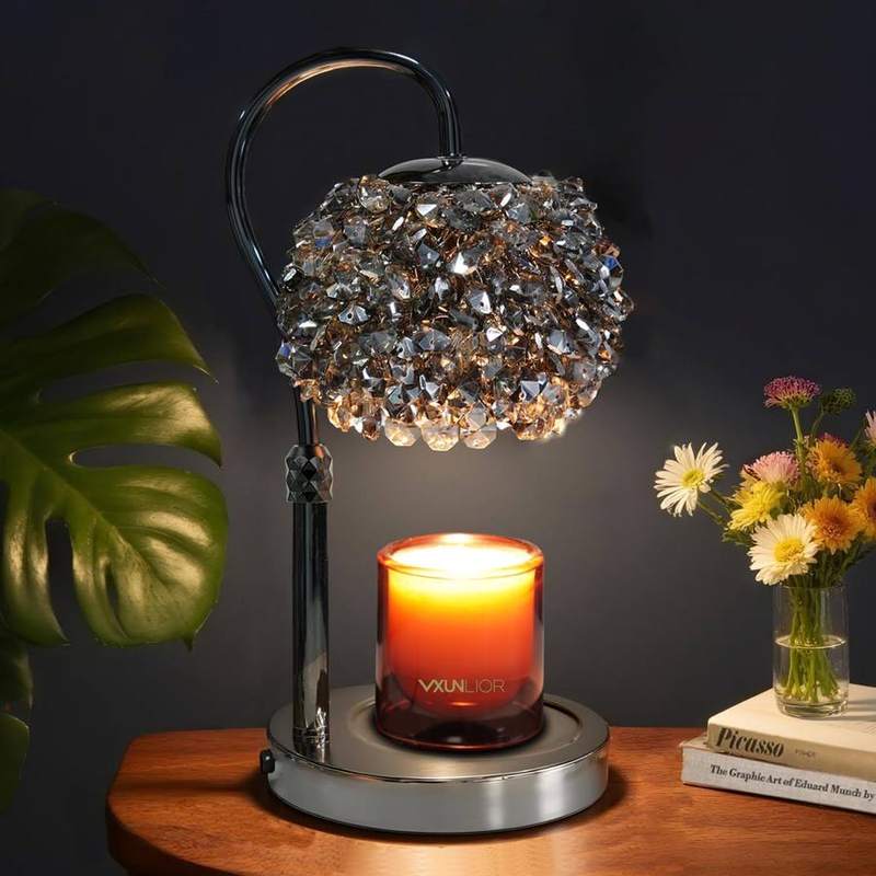 VXUNLIOR Luxury Crystal Candle Warmer Lamp, Faux Marble Base, candle warmer lamp with a faceted crystal-cut shade