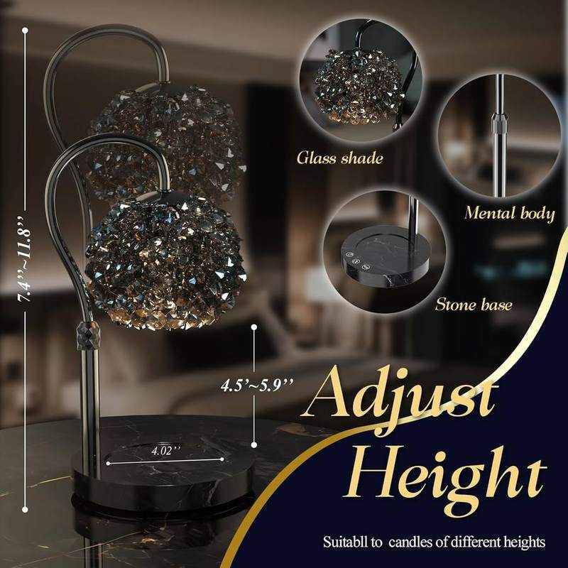 VXUNLIOR Luxury Crystal Candle Warmer Lamp, Faux Marble Base — photo 9 of 12