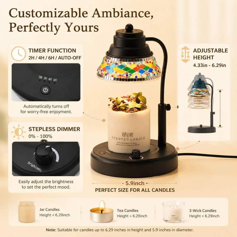 WARMCITY Moroccan Colourful Diamond Candle Warmer Lamp, Black — photo 5 of 16