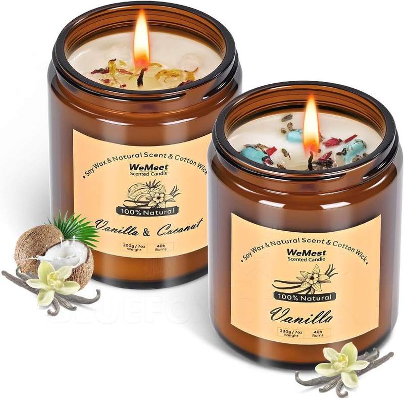WEMEET Vanilla & Coconut Vanilla Crystal Candle Set of 2 — glass jar scented candle