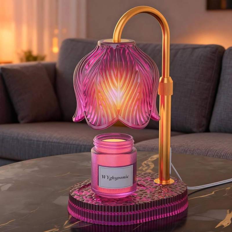 WYghyronic Lacquered Flower Candle Warmer Lamp, 32 cm, candle warmer lamp with a petal-style flower shade