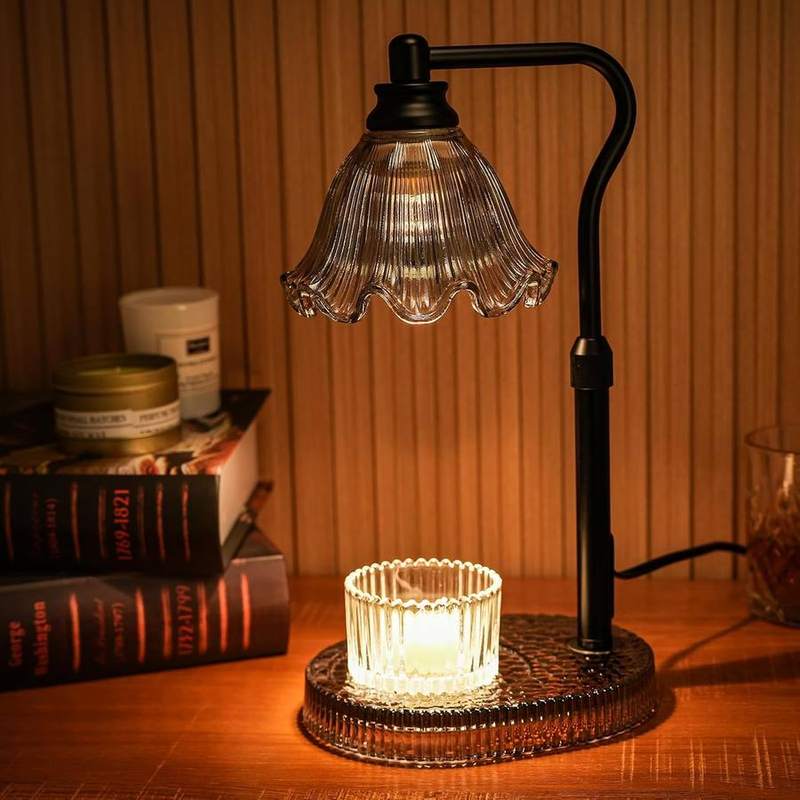 WYghyronic Flower Glass-Base 32 cm Candle Warmer Lamp, candle warmer lamp with a bloom-shaped glass shade