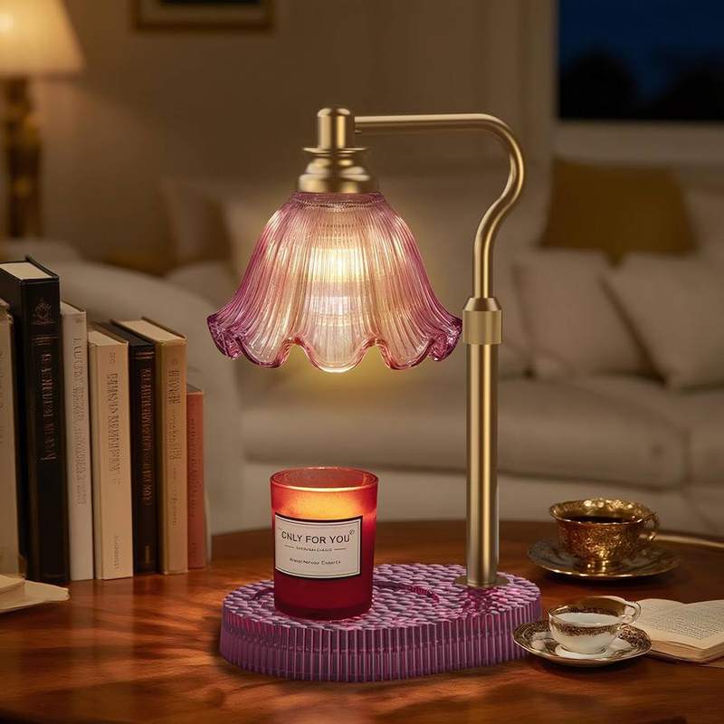 WYghyronic Flower Candle Warmer Lamp, Glass Base, 32 cm, candle warmer lamp with a flower-shaped glass shade