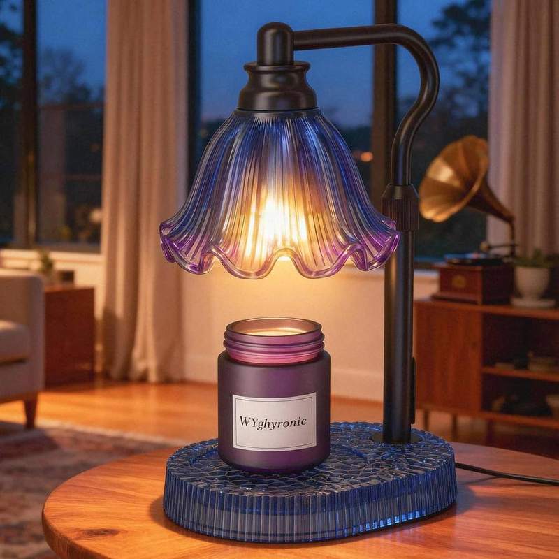 WYghyronic Flower Candle Warmer Lamp, Glass and Wood, candle warmer lamp with a petal-style flower shade